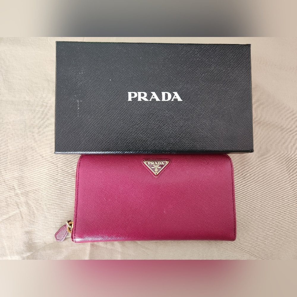 Prada saffiano large zip wallet